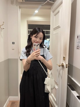 「A part by（アパートバイ）のサンドウォッシュフライスTシャツ（Tシャツ/カットソー、ブルー系）」を使った、miyuさん（レディース・154cm）の夏コーディネート