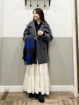 「アイテム（ピーコート）」を使った、miyuさん（レディース・154cm）の秋コーディネート