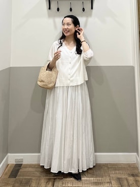 「A part by（アパートバイ）のワンストラップフラットミュール（パンプス、ブラック系）」を使った、miyuさん（レディース・154cm）の夏コーディネート