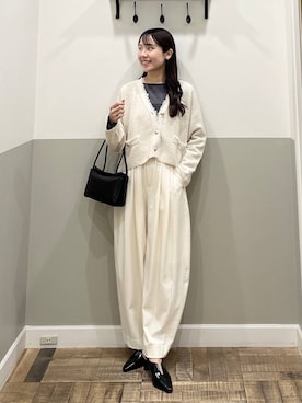 「A part by（アパートバイ）のスラックスコクーンボリュームパンツ（Trousers、ホワイト系）」を使った、miyuさん（レディース・154cm）の春コーディネート