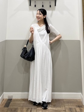 「A part by（アパートバイ）の【今年も登場！】ドットシシュウキャミワンピース（ワンピース、ホワイト系）」を使った、miyuさん（レディース・154cm）の夏コーディネート