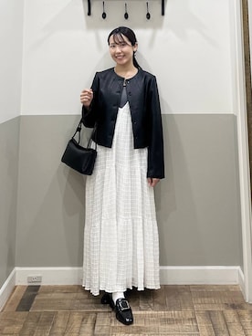 「A part by（アパートバイ）のスクエアハンドバッグ（Shoulderbag、ブラック系）」を使った、miyuさん（レディース・154cm）の春コーディネート