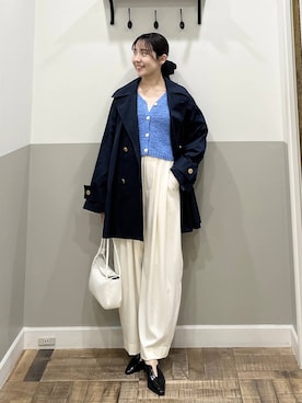 「A part by（アパートバイ）のスラックスコクーンボリュームパンツ（Trousers、ホワイト系）」を使った、miyuさん（レディース・154cm）の春コーディネート