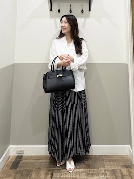 「A part by（アパートバイ）のルランゼフィールリネンシャツ（シャツ/ブラウス、ホワイト系）」を使った、miyuさん（レディース・154cm）の春コーディネート
