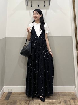 「A part by（アパートバイ）の【今年も登場！ドットシシュウキャミワンピース（ワンピース、ブラック系）」を使った、miyuさん（レディース・154cm）の春コーディネート