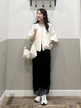 「A part by（アパートバイ）のハートモチーフバッグ（ショルダーバッグ、ホワイト系）」を使った、miyuさん（レディース・154cm）の春コーディネート