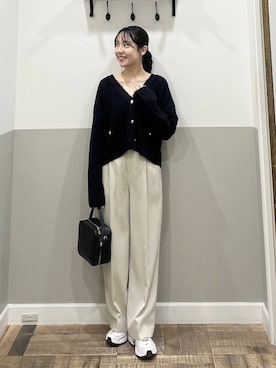 「A part by（アパートバイ）のツイードVカーディガン（Cardigans、ブルー系）」を使った、miyuさん（レディース・154cm）の春コーディネート