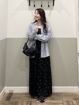 「A part by（アパートバイ）の【今年も登場！ドットシシュウキャミワンピース（ワンピース、ブラック系）」を使った、miyuさん（レディース・154cm）の春コーディネート
