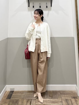 「A part by（アパートバイ）のニドムコクーンパンツ（Chinos、ブラウン系）」を使った、miyuさん（レディース・154cm）の春コーディネート