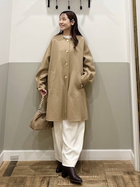 「アイテム（ノーカラーコート）」を使った、miyuさん（レディース・154cm）の秋コーディネート