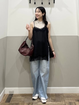 「A part by（アパートバイ）のハートモチーフバッグ（ショルダーバッグ、ベージュ系）」を使った、miyuさん（レディース・154cm）の春コーディネート