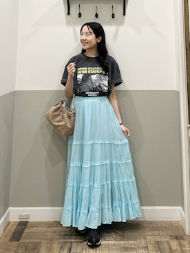 「A part by（アパートバイ）のチェーン2WAYBAG（ショルダーバッグ、ベージュ系）」を使った、miyuさん（レディース・154cm）の春コーディネート