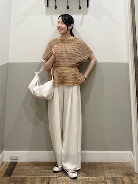 「A part by（アパートバイ）のハートモチーフバッグ（ショルダーバッグ、ベージュ系）」を使った、miyuさん（レディース・154cm）の夏コーディネート