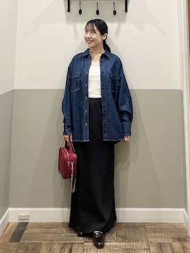 「A part by（アパートバイ）のフィブリルナロースカート（Skirt、ブラック系）」を使った、miyuさん（レディース・154cm）の春コーディネート