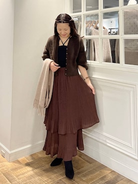 「アイテム（ストール/ショール）」を使った、miyuさん（レディース・154cm）の秋コーディネート