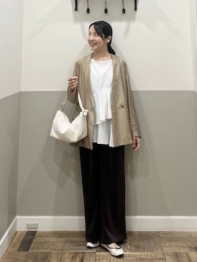 「A part by（アパートバイ）の≪追加3≫シアーWジャケット（テーラードジャケット、ベージュ系）」を使った、miyuさん（レディース・154cm）の夏コーディネート