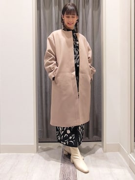 「Te chichi TERRASSE（テチチテラス）のアイテム（ノーカラーコート）」を使った、ユキさん（レディース・161cm）の冬コーディネート