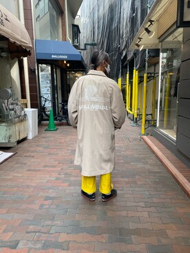 「A4A（エーフォーエー）のアイテム（ステンカラーコート）」を使った、長老さん（メンズ・170cm）の春コーディネート