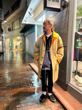 「B2nd」｜「アイテム（ステンカラーコート）」を使った、長老さん（メンズ・170cm）の春コーディネート