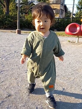 「アイテム（ママ＆ベビー、グリーン系）」を使った、aoto*senaさん（キッズ・70cm）の秋コーディネート