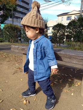 「BREEZE（ブリーズ）のアイテム（スウェットパンツ）」を使った、aoto*senaさん（キッズ・70cm）の秋コーディネート