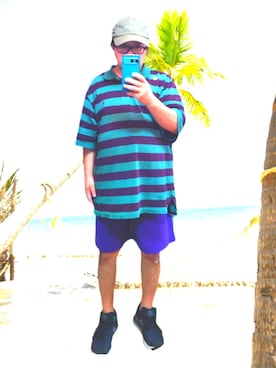 「Champion（チャンピオン）のアイテム（キャップ、グリーン系）」を使った、さとし🐨相互さん（メンズ・160cm）の夏コーディネート