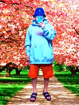 「KANGOL（カンゴール）のアイテム（帽子、ブラック系）」を使った、さとし🐨相互さん（メンズ・160cm）の春コーディネート