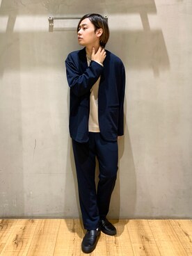 「セットアップスタイル」｜「アイテム（ノーカラージャケット）」を使った、いしかわさん（メンズ・168cm）の春コーディネート