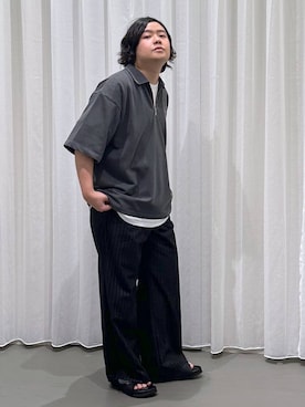「RAGEBLUE（レイジブルー）のTRストレッチ/バギーワイドパンツ（スラックス）」を使った、いしかわさん（メンズ・168cm・30代）の夏コーディネート
