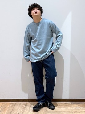 「GLOBAL WORK（グローバルワーク）のメルティクルーネックプルオーバー/116346（ニット/セーター）」を使った、いしかわさん（メンズ・168cm）の秋コーディネート