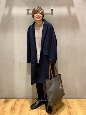「スキニー」｜「アイテム（ステンカラーコート）」を使った、いしかわさん（メンズ・168cm）の冬コーディネート