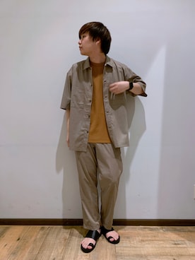 「GLOBAL WORK（グローバルワーク）のストレッチハーフミラノ半袖Ｔシャツ/942527（Tシャツ/カットソー）」を使った、いしかわさん（メンズ・168cm）の夏コーディネート