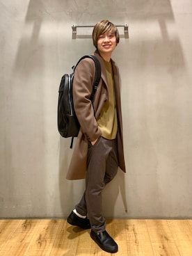 「アイテム（テーラードジャケット、ブラウン系）」を使った、いしかわさん（メンズ・168cm）の冬コーディネート