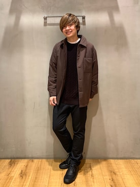 「ケーブルニット」｜「アイテム（ブルゾン）」を使った、いしかわさん（メンズ・168cm）の冬コーディネート