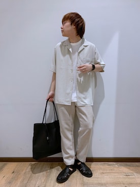「GLOBAL WORK（グローバルワーク）のストレッチハーフミラノ半袖Ｔシャツ/942527（Tシャツ/カットソー）」を使った、いしかわさん（メンズ・168cm）の夏コーディネート