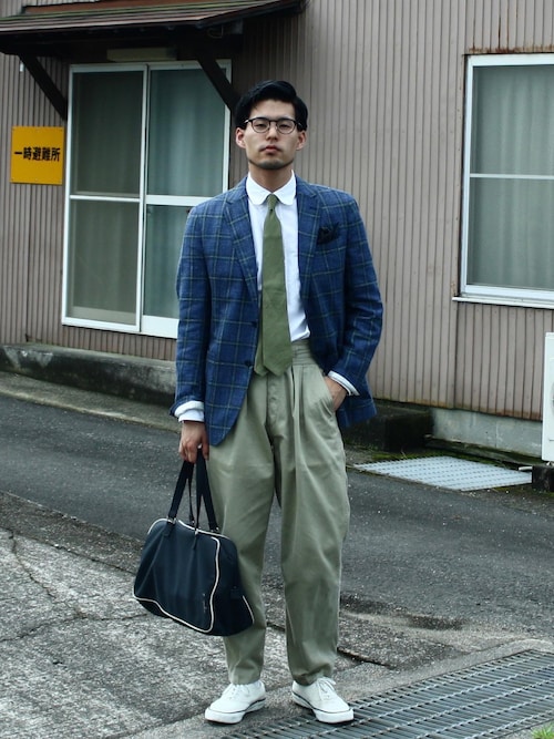 【まとめ売り】ジャケット　マット生地　ネクタイシャツ　グリーン系コーデ　ピンズ VINTAGE - 【まとめ売り】ジャケット マット生地 ネクタイシャツ