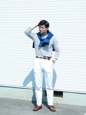 「アイテム（モカシン/デッキシューズ）」を使った、ナオ👔さん（メンズ・173cm）の夏コーディネート