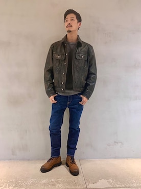 「DIESEL（ディーゼル）のアイテム（ライダースジャケット）」を使った、ZOUさん（メンズ・177cm）の冬コーディネート