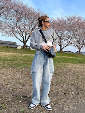 「ショート丈トップス」｜「アイテム（その他トップス）」を使った、Hachiさん（レディース・157cm）の春コーディネート