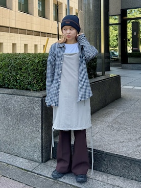 「アイテム（ニットキャップ/ビーニー）」を使った、muro☺︎さん（レディース・150cm）の秋コーディネート