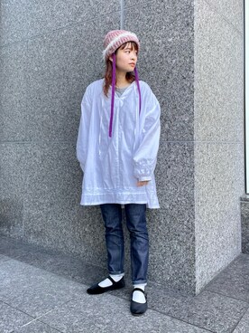 「アイテム（ニットキャップ/ビーニー、パープル系）」を使った、muro☺︎さん（レディース・150cm）の秋コーディネート