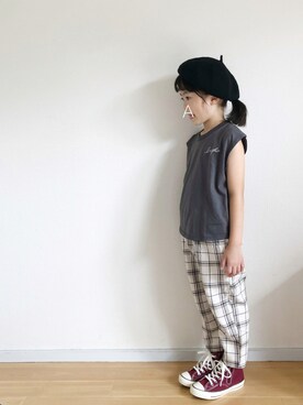 「バックプリント」｜「アイテム（ハンチング/ベレー帽）」を使った、★app@chi★さん（キッズ・110cm）の秋コーディネート