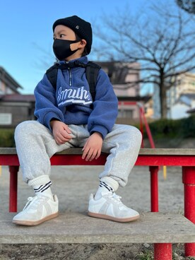 「petit main（プティマイン）のアイテム（ニットキャップ/ビーニー）」を使った、keito  rieさん（キッズ・110cm）の冬コーディネート