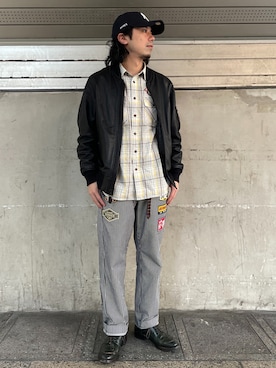 「ヒッコリー」｜「アイテム（MA-1）」を使った、クマガイさん（メンズ・172cm）の冬コーディネート