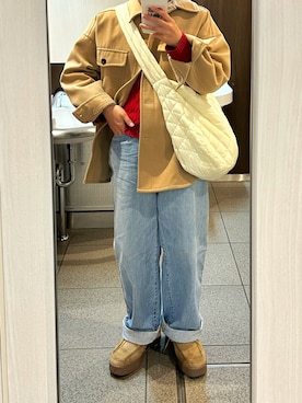 「GU（ジーユー）のアイテム（ノーカラーコート）」を使った、ジュさん（レディース・155cm）の秋コーディネート