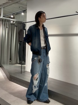「Lui's（ルイス）のデニムMA-1（ブルゾン、ブルー系）」を使った、Ryu.さん（メンズ・172cm）の秋コーディネート