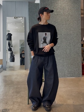 「Lui's（ルイス）のOUT OF FORCUS ロングスリーブTシャツ（スウェット、ブラック系）」を使った、Ryu.さん（メンズ・172cm）の春コーディネート