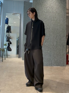 「CULLNI（クルニ）の【CULLNI exclusive for Lui's】クレリック半袖ZIPシャツジャケット（シャツ/ブラウス、ブラック系）」を使った、Ryu.さん（メンズ・172cm）の春コーディネート