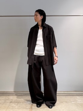 「Lui's（ルイス）のベルテッドダブルクロスバルーンカーブスラックスパンツ（スラックス、グレー系）」を使った、Ryu.さん（メンズ・172cm）の春コーディネート