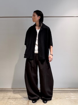 「Lui's（ルイス）のベルテッドダブルクロスバルーンカーブスラックスパンツ（スラックス、グレー系）」を使った、Ryu.さん（メンズ・172cm）の春コーディネート